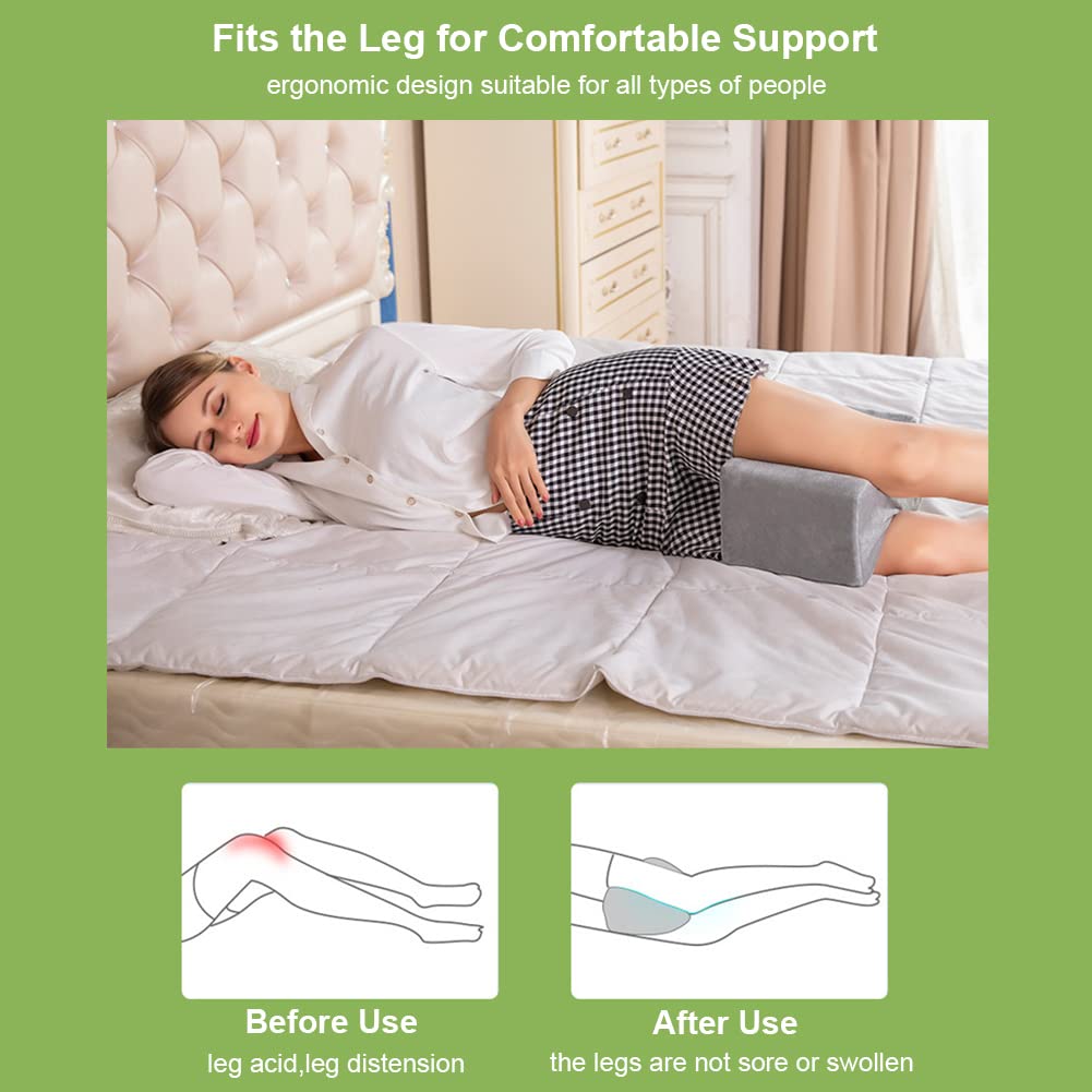 Memory Cotton Knee Pillow Multifunctional Slow Rebound Leg Pillow Ergonomic Design Knee Pillow for Side Sleepers with Washable Cover Gray(Lake Blue)