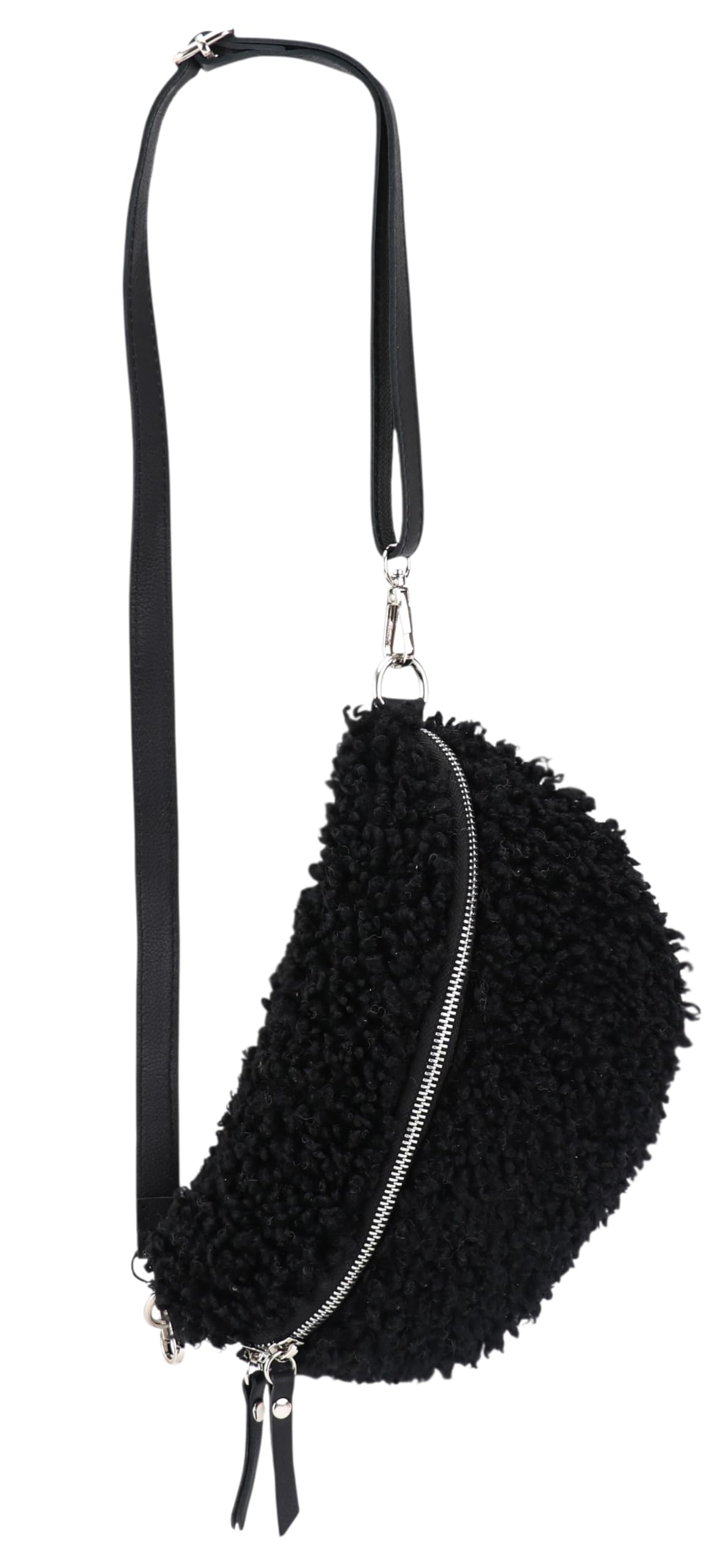 SH Leder ® Kate G358 Sac banane en peluche pour femme avec bandoulière en cuir véritable 27 x 16 cm