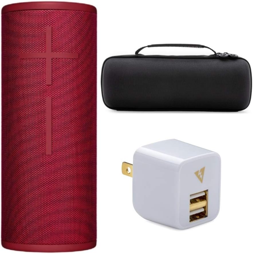 Authеntіс Crаzу Dеаlѕ Ultimate Ears Boom 3 Waterproof Bluetooth Speaker (Sunset Red) with Included USB Cable Bundled with Knox Gear Protective Padded Case and Wall Plug (3 Items)