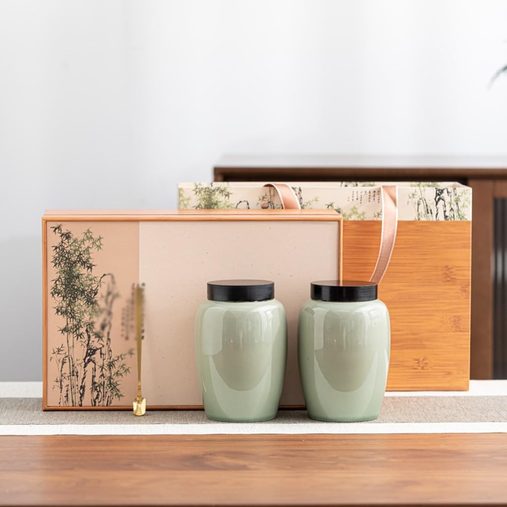 SONGCHAO Sugar Jar Chinese Tea Jars, Ceramic Storage, Universal for Green and Black Tea Canister(A)