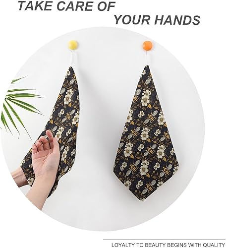 Miniatura 4 de Decorative Hand Towels for Bathroom - Retro Floral Bee Yellow Print Soft Absorbent Small Bath Hand Towels for Kitchen, Farmhouse, Spa, Hotel, Guest