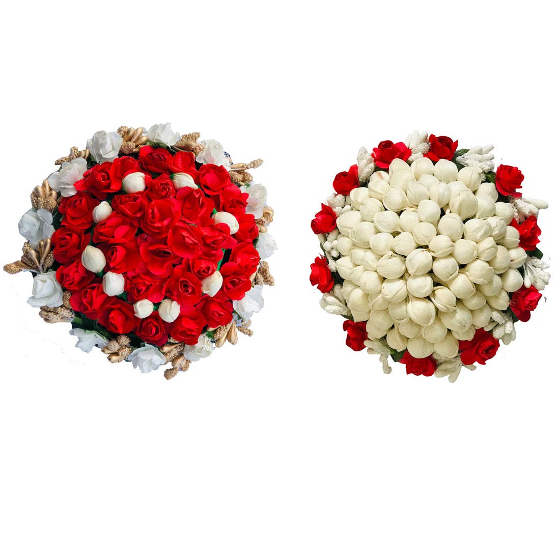 Maahal™ Artificial flower Bun Juda Maker Flower Gajra, White and Red Color, Pack of 2