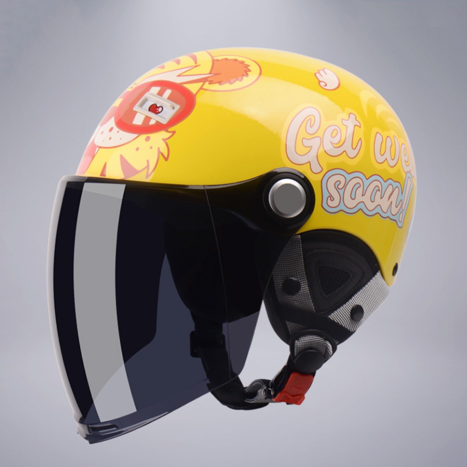 Półkask motocyklowy retro dla dzieci z osłoną przeciwsłoneczną do motocykli, hulajnogi, skuterów i wrotek, odpowiedni na wszystkie pory roku