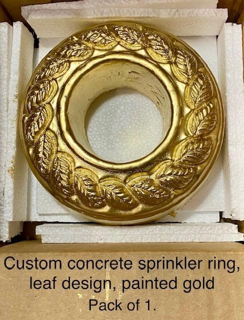 Concrete Sprinkler Rings/Donuts, Leaf Design, (Pack of 1, Painted Gold, Brown, Green or Red)