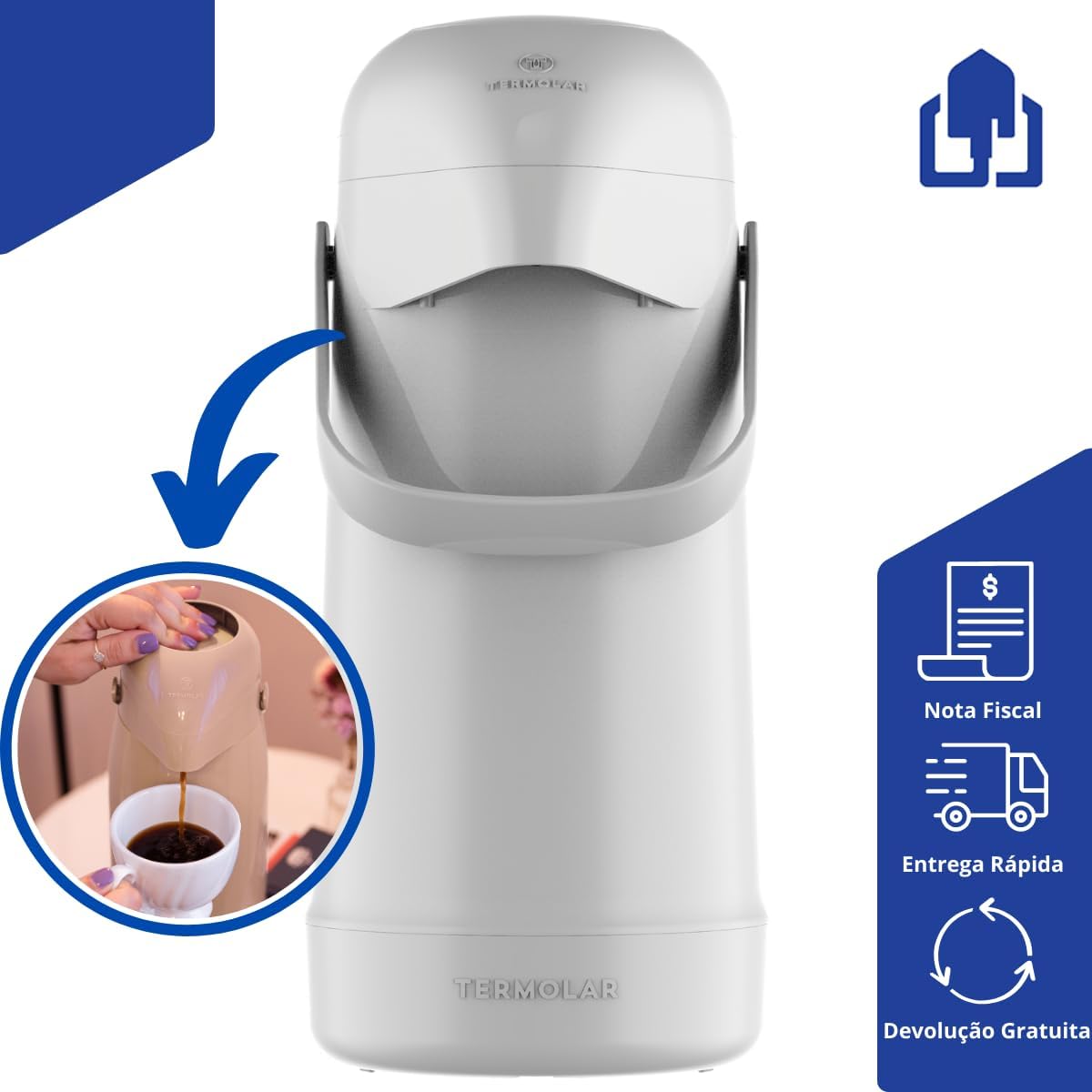 Garrafa Térmica Magic Pump Bomba de Pressão 500ml Branco