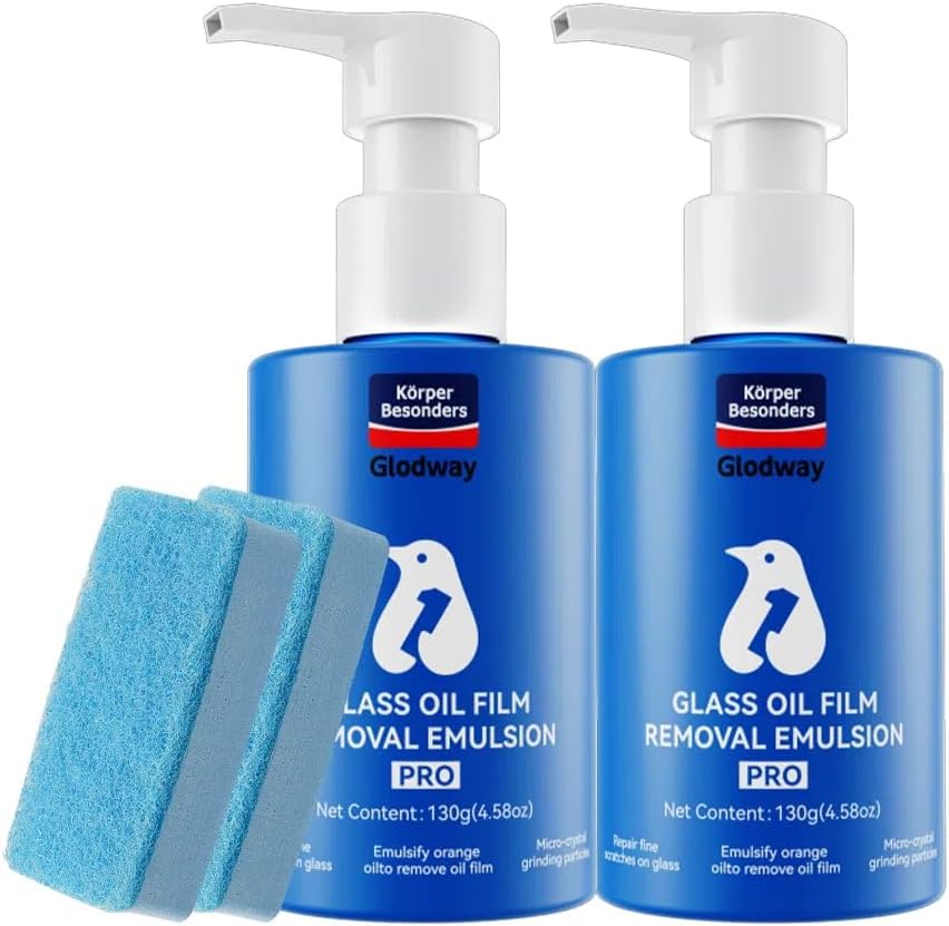 Glodway Glass Cleaner For Car Windshield,Oil film Remover, Streak-Free Shine on Automotive Windows, and Mirrors, Ammonia Free, for Auto and Home,4.58 OZ,2 Pack