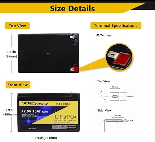 Miniatura 2 de Paquete de 2 baterías LiFePO4 de ciclo profundo de 12 V 15 Ah, batería recargable de más de 2000 ciclos para scooter, iluminación, ruedas