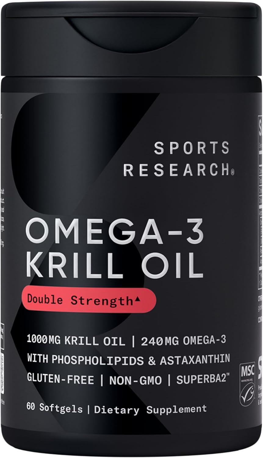 Sports Research® Omega-3 Krill Oil 1000mg - Pure Antarctic Superba Krill with Phospholipids, Choline & Astaxanthin - MSC Certified Sustainable · Non-GMO · Gluten Free