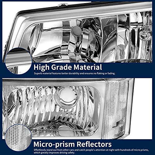 Autosaver88 Headlight Assembly Compatible With 2003 2004 2005 2006 Chevy Silverado Avalanche 1500/2500/3500 Headlamp (Chrome Housing Clear Reflector) #TOP7