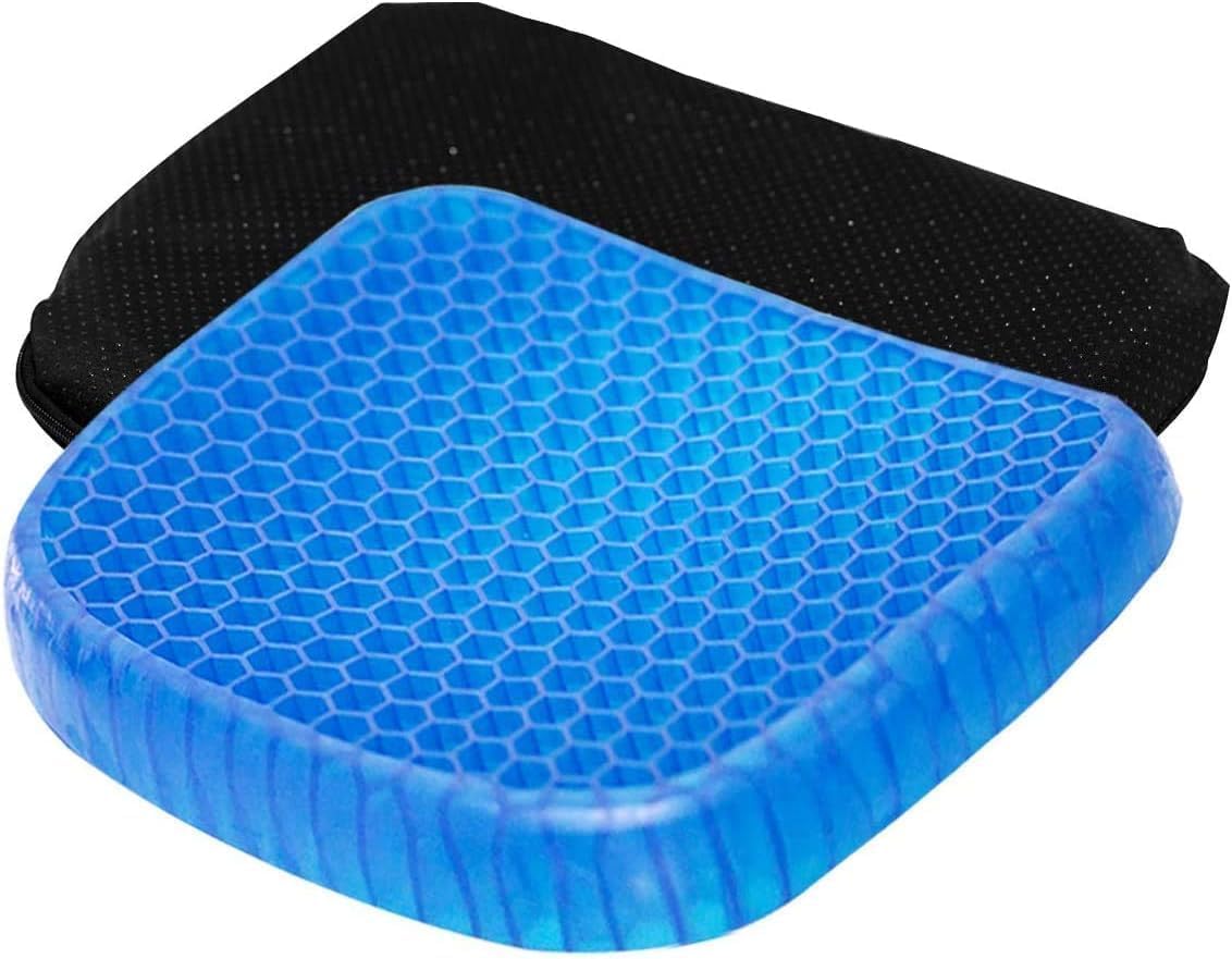 Breathable Gel Seat Cushion with Non-Slip Cover for Tailbone & Back Pain Relief, Honeycomb Design Silicone Gel Cushion for Office Chair, Car, Wheelchair, Ergonomic Curved Seat Pad, Blue