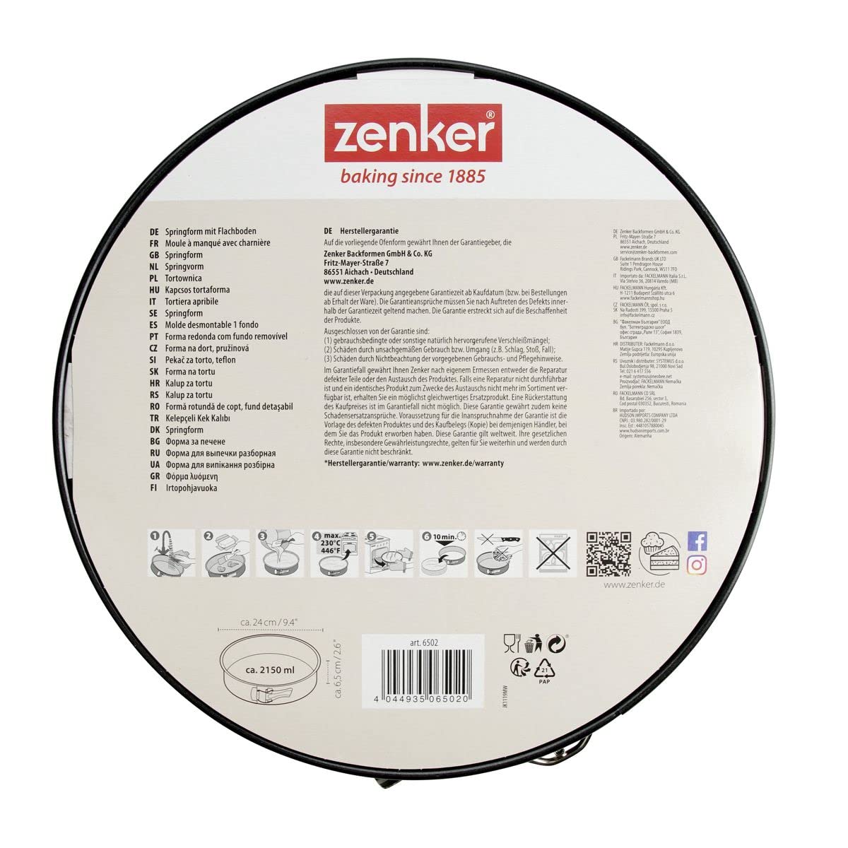 Zenker Molde desmontable 24 cm antiadherente redondo base plana negro