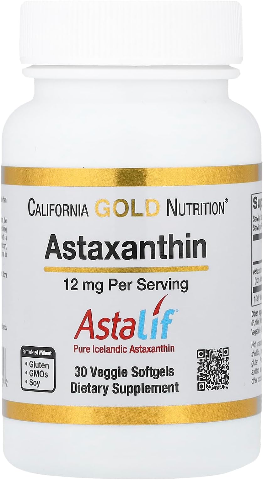California Gold Nutrition Astaxanthin - Featuring AstaLif Pure Icelandic Astaxanthin - Gluten Free, Non-GMO - 12 mg - 30 Veggie Softgels