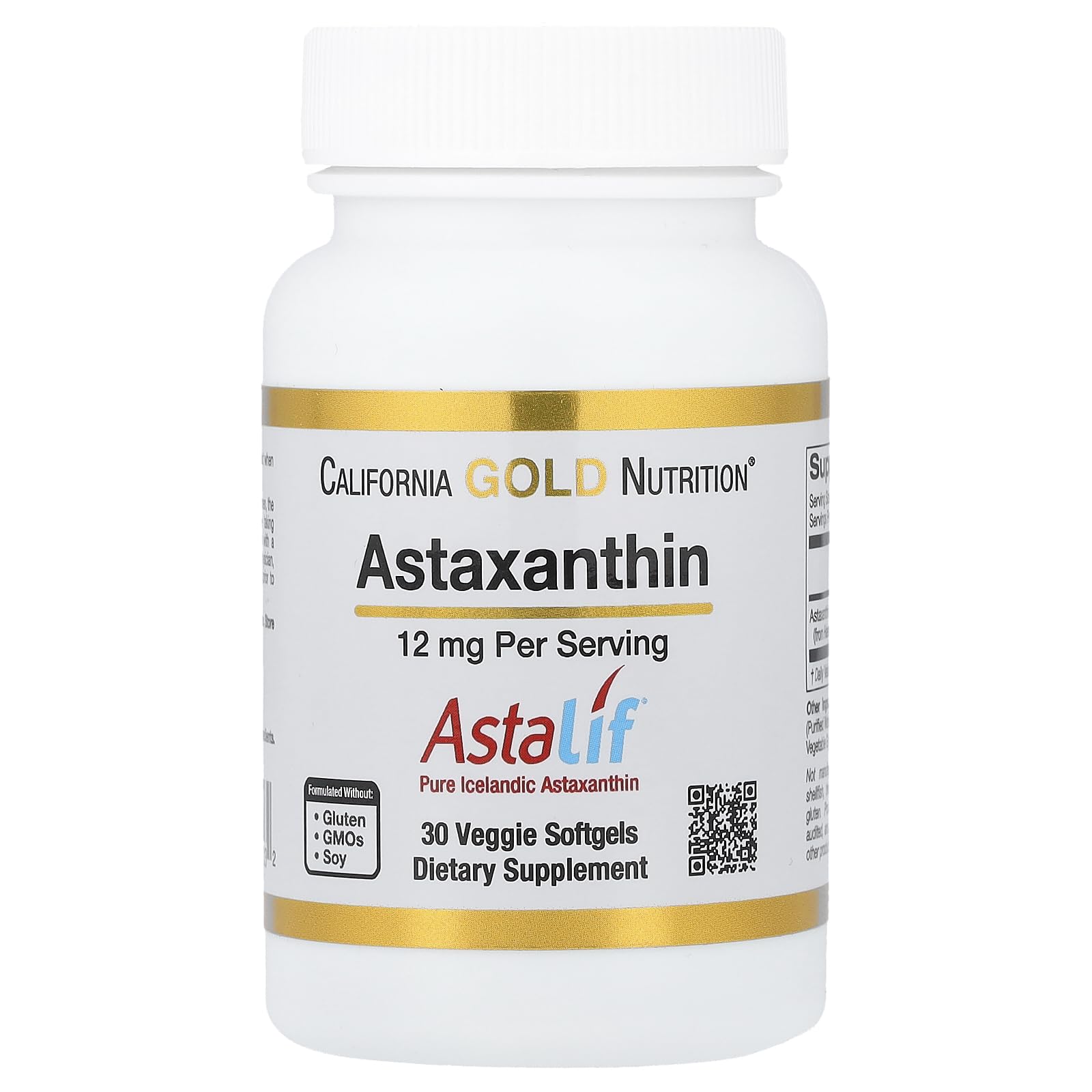 California Gold Nutrition Astaxanthin Featuring AstaLif® Pure Icelandic Astaxanthin - Gluten Free, Non-GMO - 12 mg - 30 Veggie Softgels