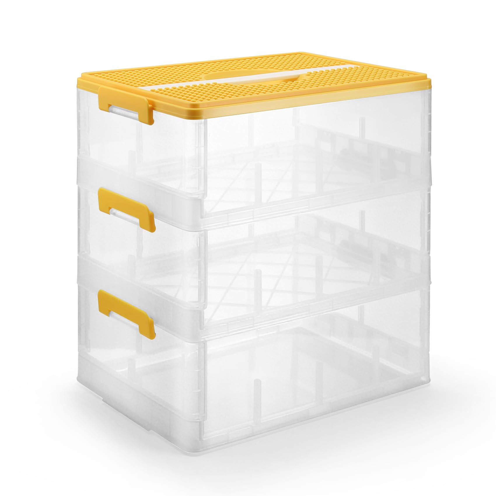 Yocdunm 18L Storage Boxes with Lids, Cube Kids 3 Layers Stackable Plastic Drawer Organiser Handle,Storage Box for Magnetic Building Blocks Bricks Puzzle Board (Yellow)