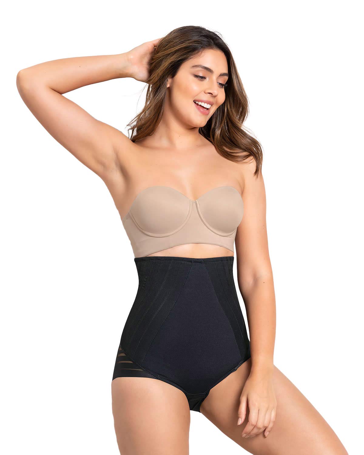 Leonisa Lace Stripe Knickers Extra High Waisted Tummy Control Body Shaper - Shapewear for Women Black