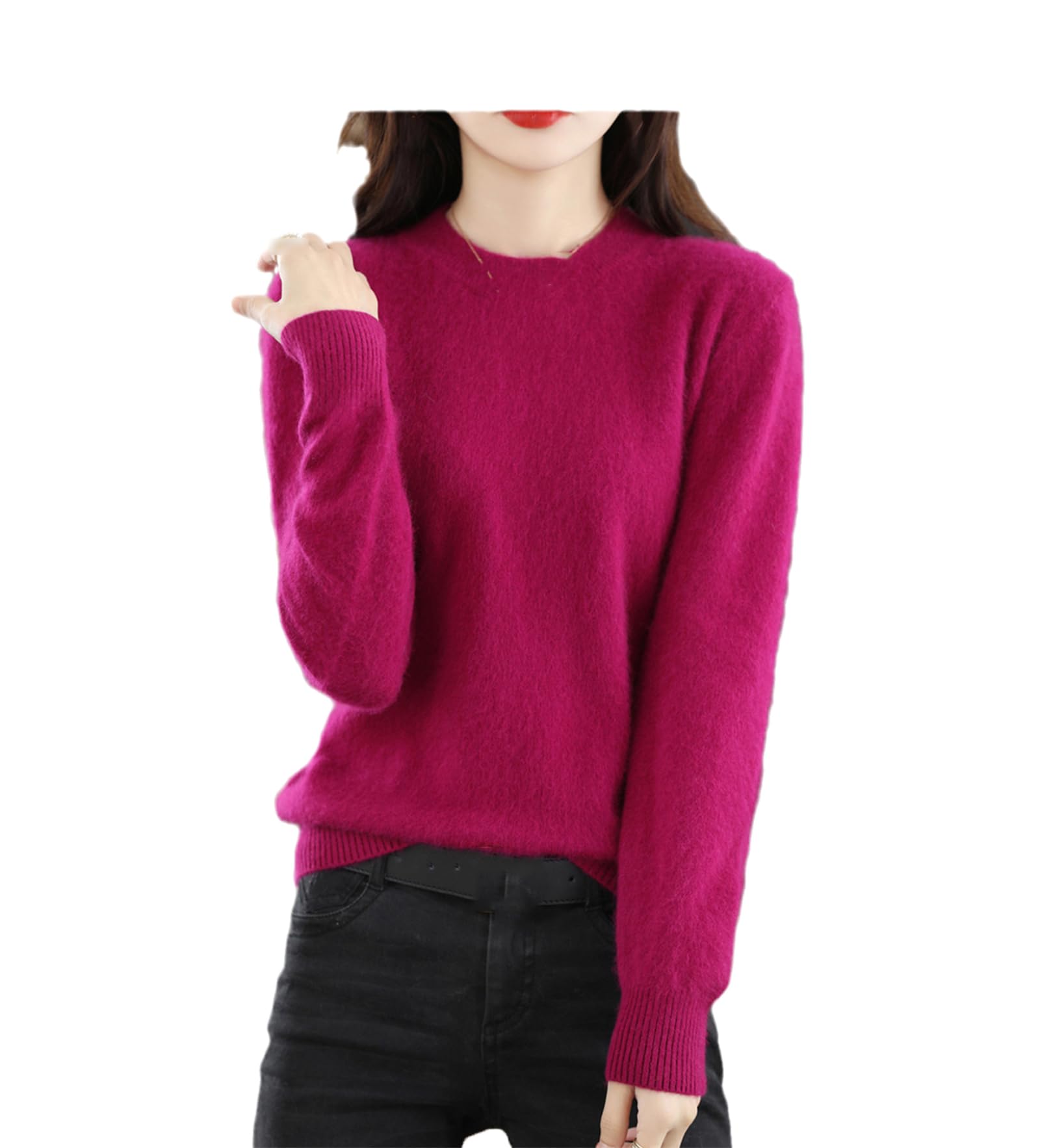 SaoBiiu Womens Cashmere Sweater Crewneck Knitted Pullover Casual Loose Basic Jumper