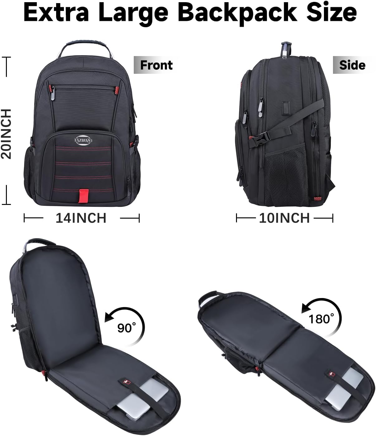 18.4 Inch Travel Laptop Backpack,Extra Large Backpack, Laptop Backpack for Men, 55L Water Resistant TSA Airline Approved Business Work College School Computer Bag with USB Port - Image 4