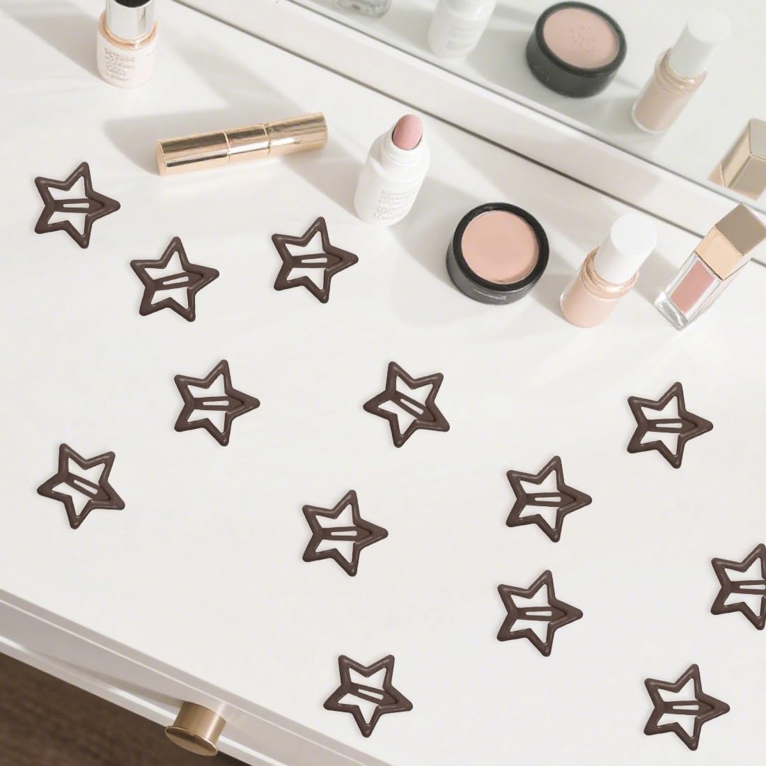 ELANE Haarspangen mit kleinen Sternen, für Damen und Mädchen, niedliche Haarspangen für Damen, feines dünnes Haar-Accessoire (Kaffee), 64 Stück