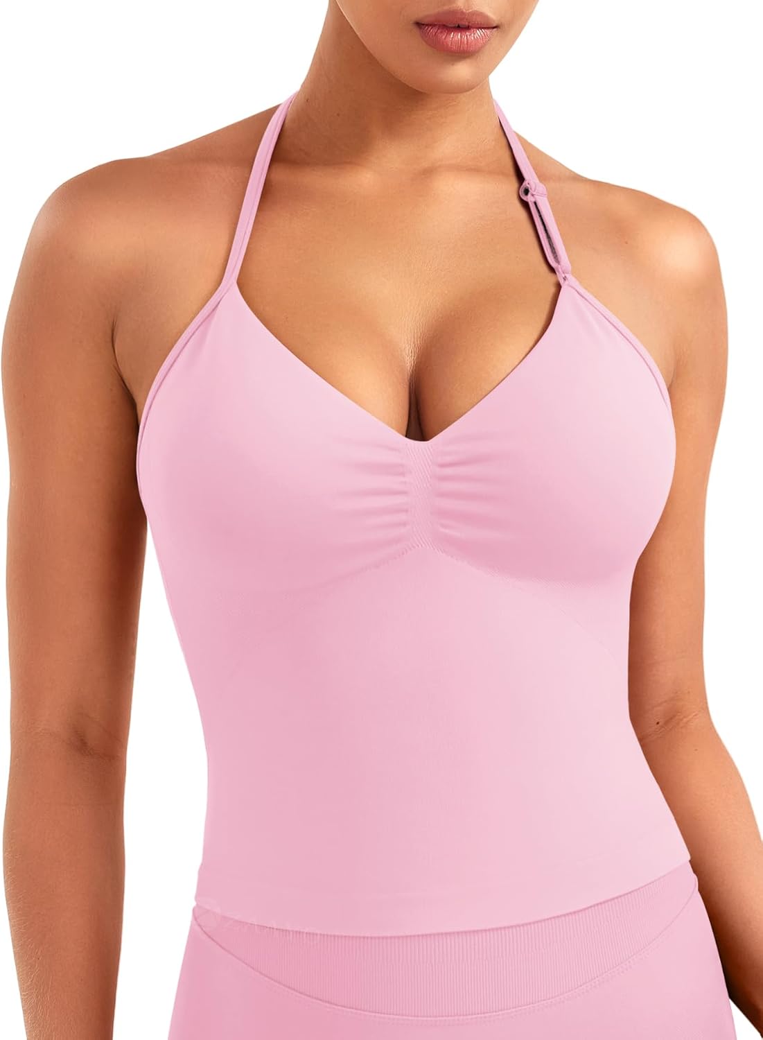 ZAAYO Dames Lange Camisole Top V-hals Workout Tank Tops Y2K Mouwloos Zomer Crop Top Gym Neckholder Bovenstukje met Verstelbare Riem, scharlakenrood, S