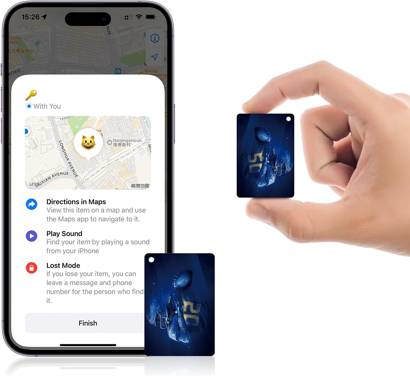 Black Emblem Item Tracker, Works with Apple Find My (iOS Only), Rechargeable Bluetooth Tag, Key Finder with Sound,Air Tracker Card for Keys, Wallet, Luggage, Backpack(D)