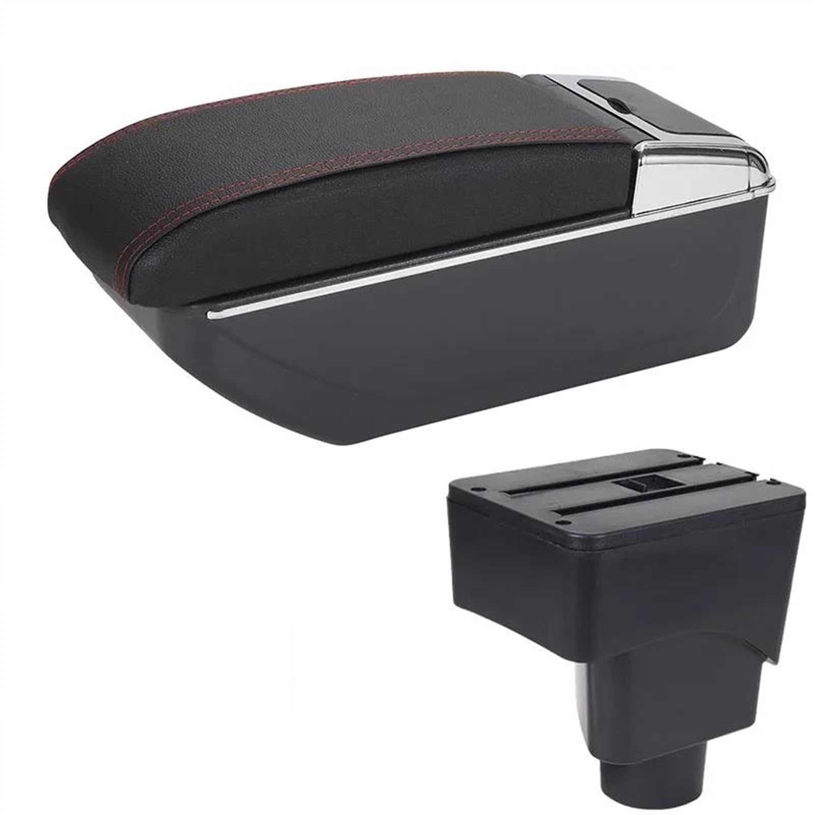 NOHEEU Car Armrest Special Storage Box Modification Parts For EcoSport 2013 2014 2015 2016 2017 2018(D1 Black red No USB)