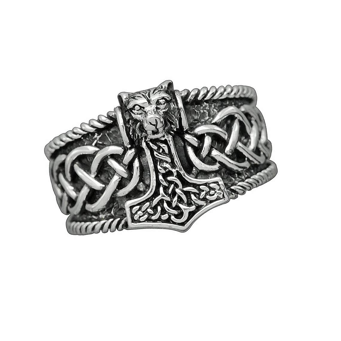 Treasure Bay Anillo vikingo de plata 925 con diseño de martillo de Thor Mjolnir para hombre, anillo vikingo nórdico escandinavo punk para hombre