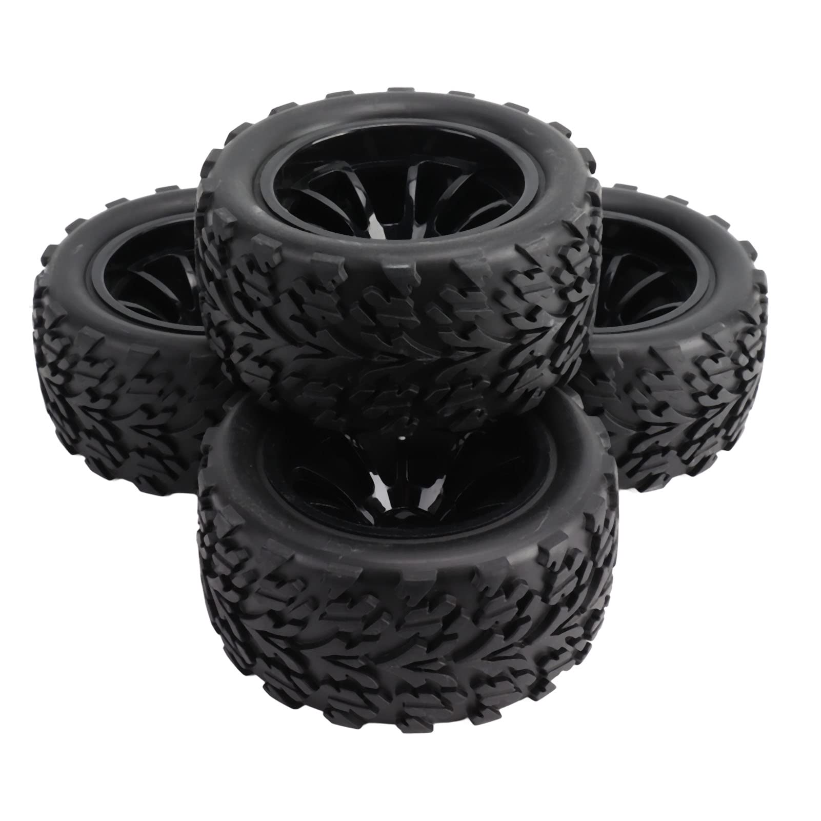 Socobeta Roues et Pneus RC 1/10, 4 Pièces RC Pneus de Voiture en Caoutchouc Noir RC Pneus et Roues Ensemble de Jantes Compatibles avec TRAXXAS Slash RC Short Course Truck 1/10