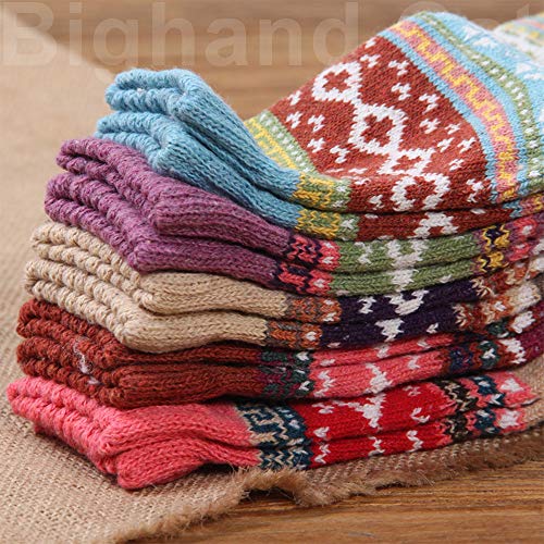 Image of IIG 5 Pairs Women's Vintage Style Thick Wool Warm Winter Crew Socks