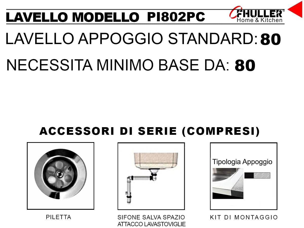 LAVELLO CUCINA APPOGGIO ACCIAIO INOX DUE VASCHE APELL 80 cm