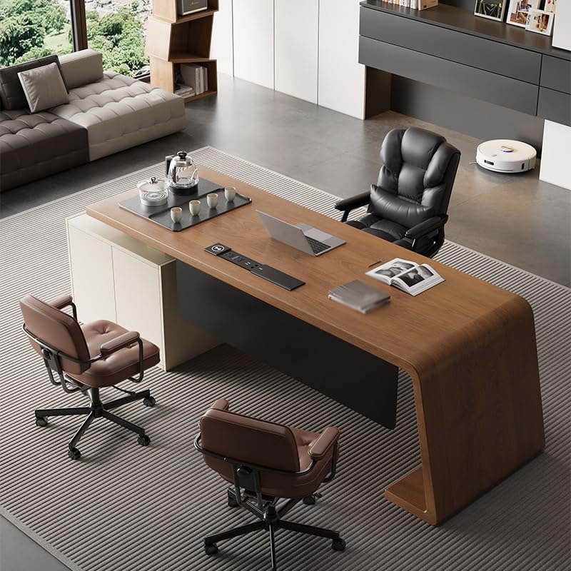 Scrivania Tavolo da riunione in legno di grandi dimensioni for presidente, scrivania grande for dirigente d'ufficio, mobile lavoro for capo con mobiletto laterale Ufficio Tavolo(160x80x75cm)
