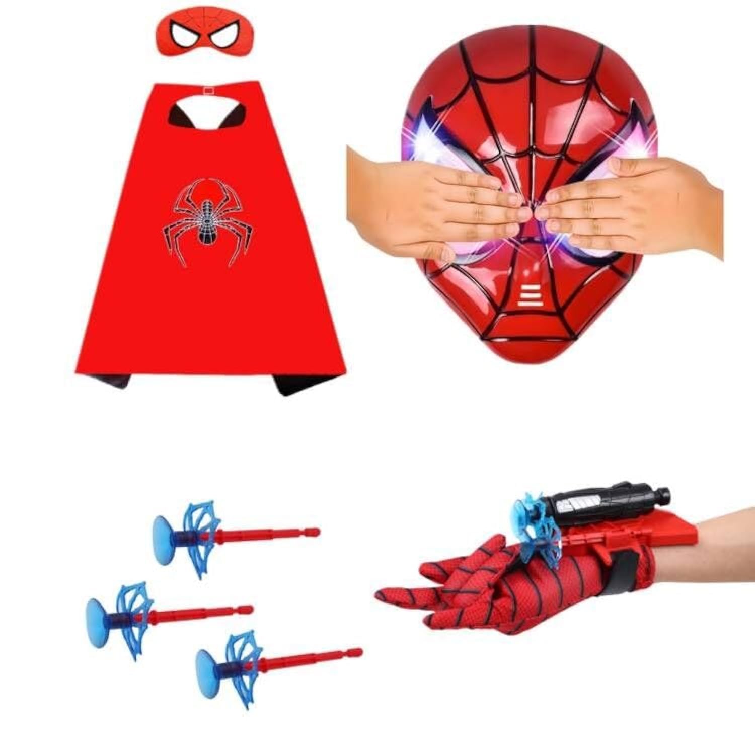 spider toys for boys 4-6 superhero capes for kids and LED Mask - web shooters Superhero Toy Shooter