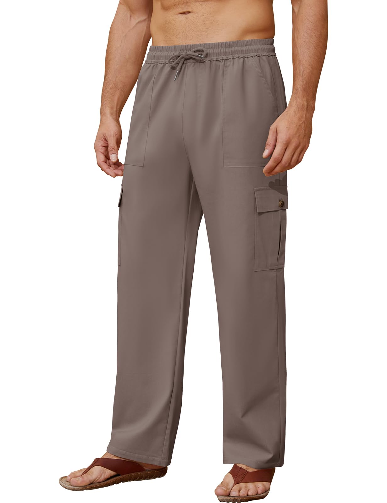 Voqeen Pantaloni Lino Uomo Estivi Pantalaccio Uomo Estivo Casual Pantaloni Elasticizzati in Vita con Tasche Cargo Pantalone di Lino Leggeri da Spiaggia Larghi