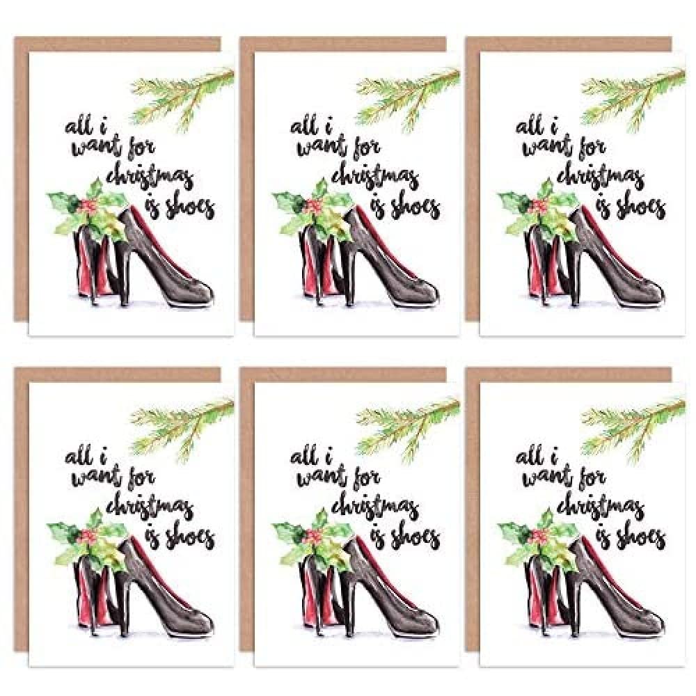 Wee Blue Coo Christmas Cards x6 Shoes Shopaholic Fashion Funny Set Xmas Cards