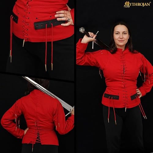 Vista 5 de Mythrojan Gambeson de armado acolchado medieval tardío con Aiglets de latón, ideal para la recreación medieval caballeresca LARP