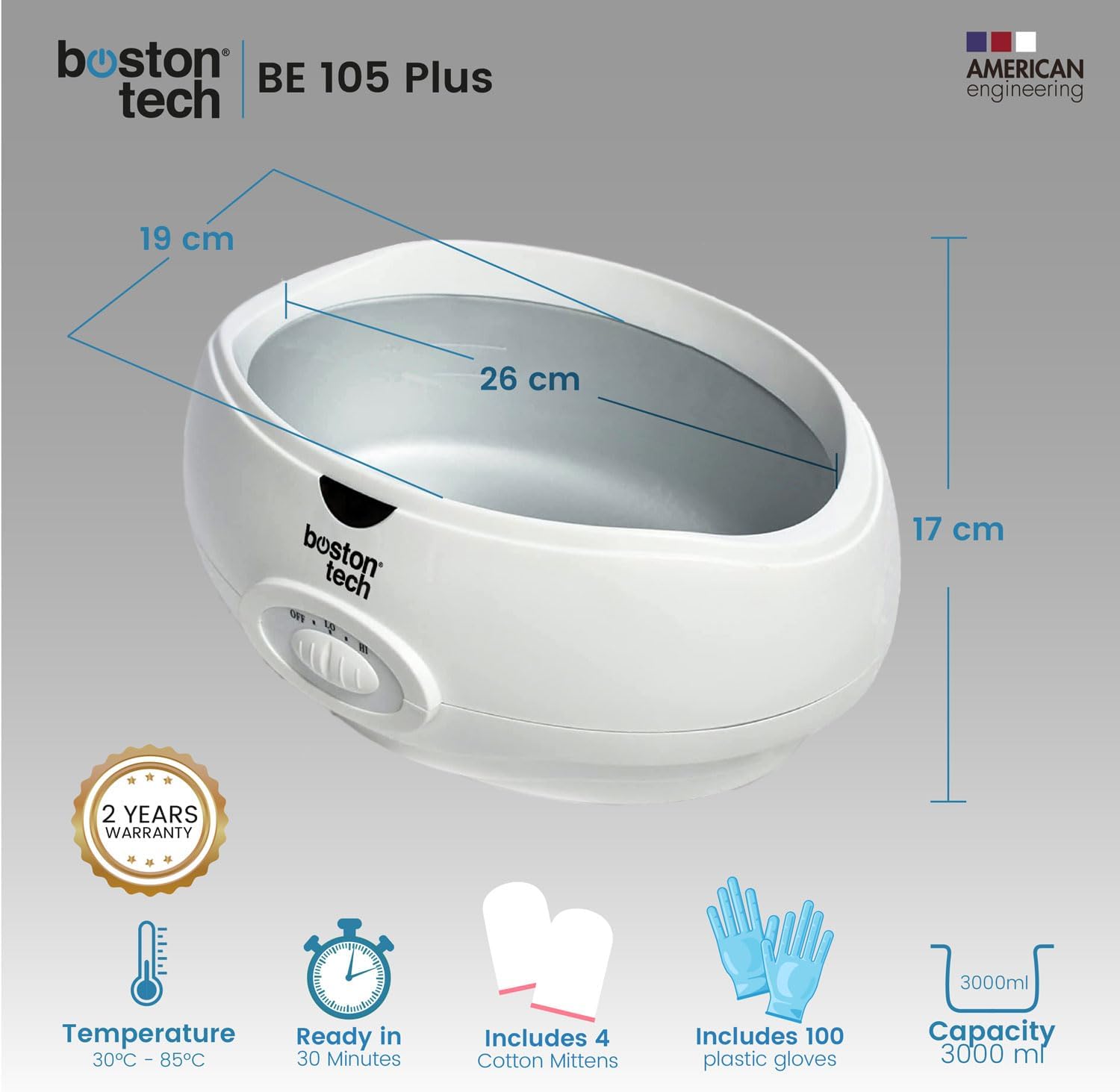Boston Tech BE-105 Paraffin Bath with dimensions