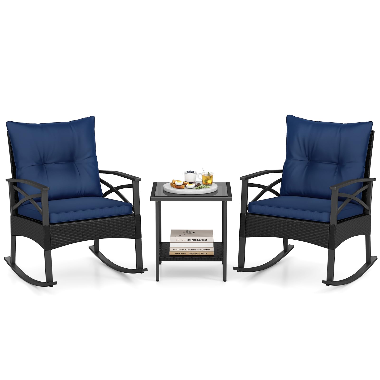 Tangkula 3 Pieces Wicker Outdoor Rocking Chairs Set