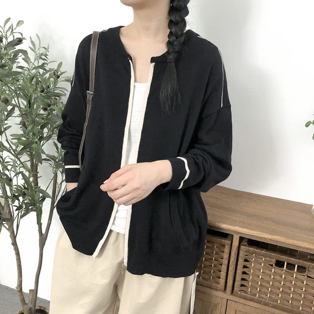 Pullover & Strickjacken Für Damen,Damen Strickjacken Mode Lose Schwarz Farbblockierungsreißverschluss Langarm Open Front Pullover Strickjacke Herbst Lässig Weich Strick Oberbekleidung Jacke Mantel