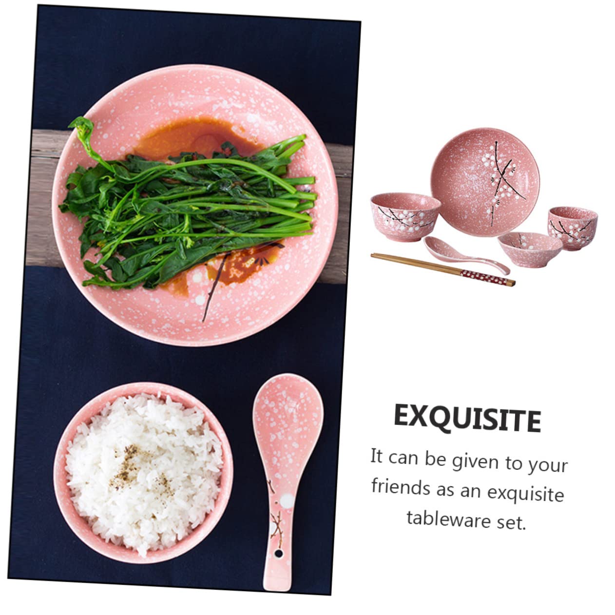 Mobestech Set Di Stoviglie in Ceramica Giapponese Rosa, Kit Da Tavola 12 Pezzi Posate Per La Casa, Adatto Per Ristoranti, Feste e Uso Quotidiano