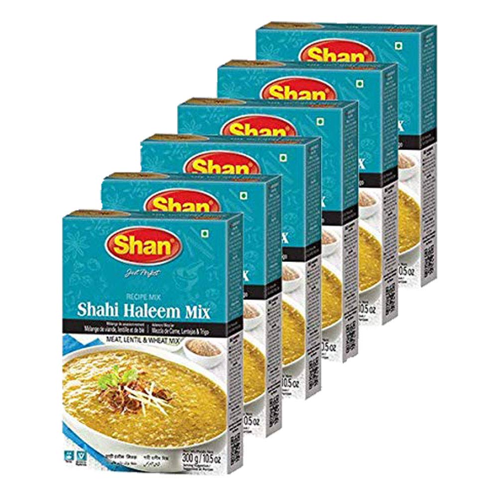 Shan Shahi Haleem Recipe Mix 10.5 oz (300g) - Spice Powder for Traditional Meat, Lentil and Wheat Curry - Suitable for Vegetarians - Airtight Bag in a Box (Pack of 6)