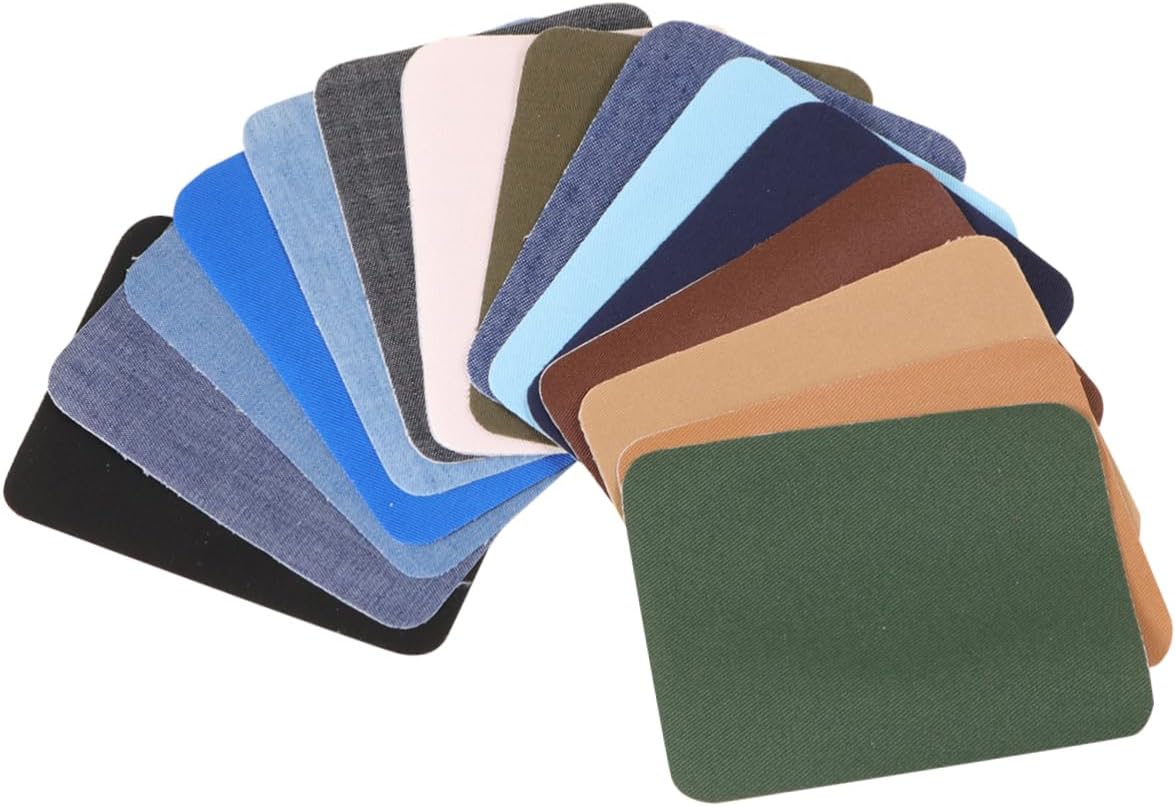 Lurrose 60pcs Denim Patches Kit Fabric Applique for Clothing Repair Sewing Decorating Mixed Colors for Sweaters Jackets and Jeans Reinforcement