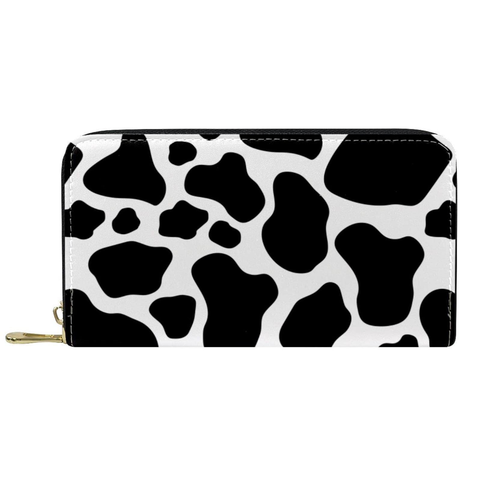 Cartera larga de cuero con cremallera en blanco y negro con textura de vaca, Varios colores, 20.5x2.5x11.5cm/8.07x1x4.53 in, Classic