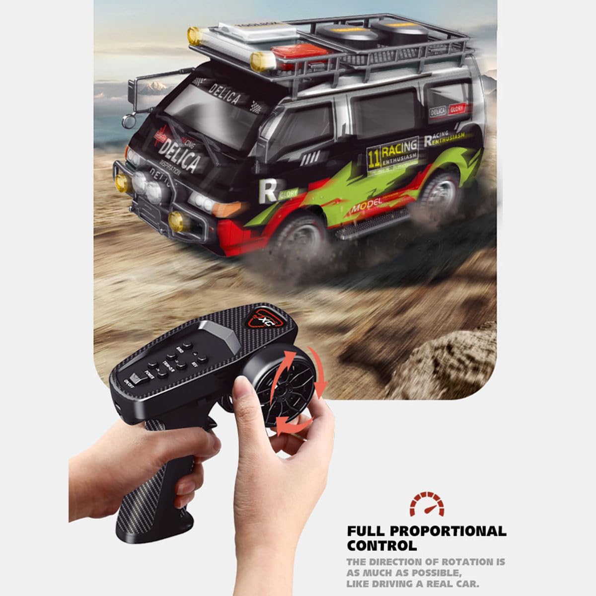 Skala 1/24 RC Drift Car, 2,4 G 4WD w pełni proporcjonalny synchroniczny RC Van samochód z regulowaną prędkością i światłami LED, prezent dla fanów pojazdów (wersja RTR)