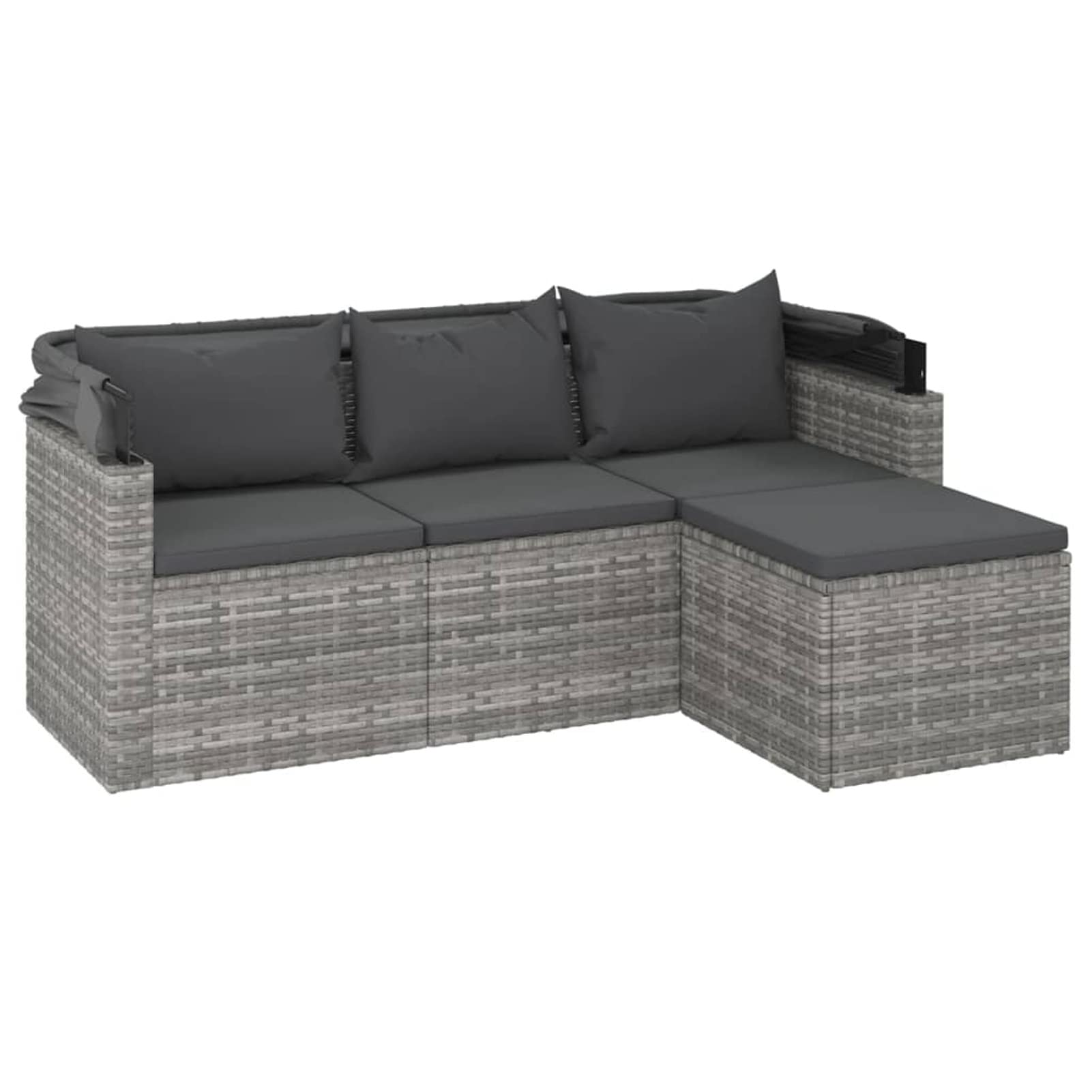 ZEYUAN Divano Giardino 3 Posti Tetto e Poggiapiedi Grigio Polyrattan,Divano da Giardino,Divanetto da Giardino Esterno-362335