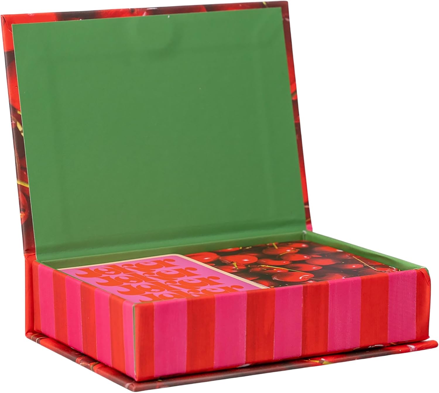 ban.do 2 Decks of Playing Cards, 52-Count Standard Card Deck with Case, Cute Playing Cards in Decorative Storage Box (Cherry Stripe)
