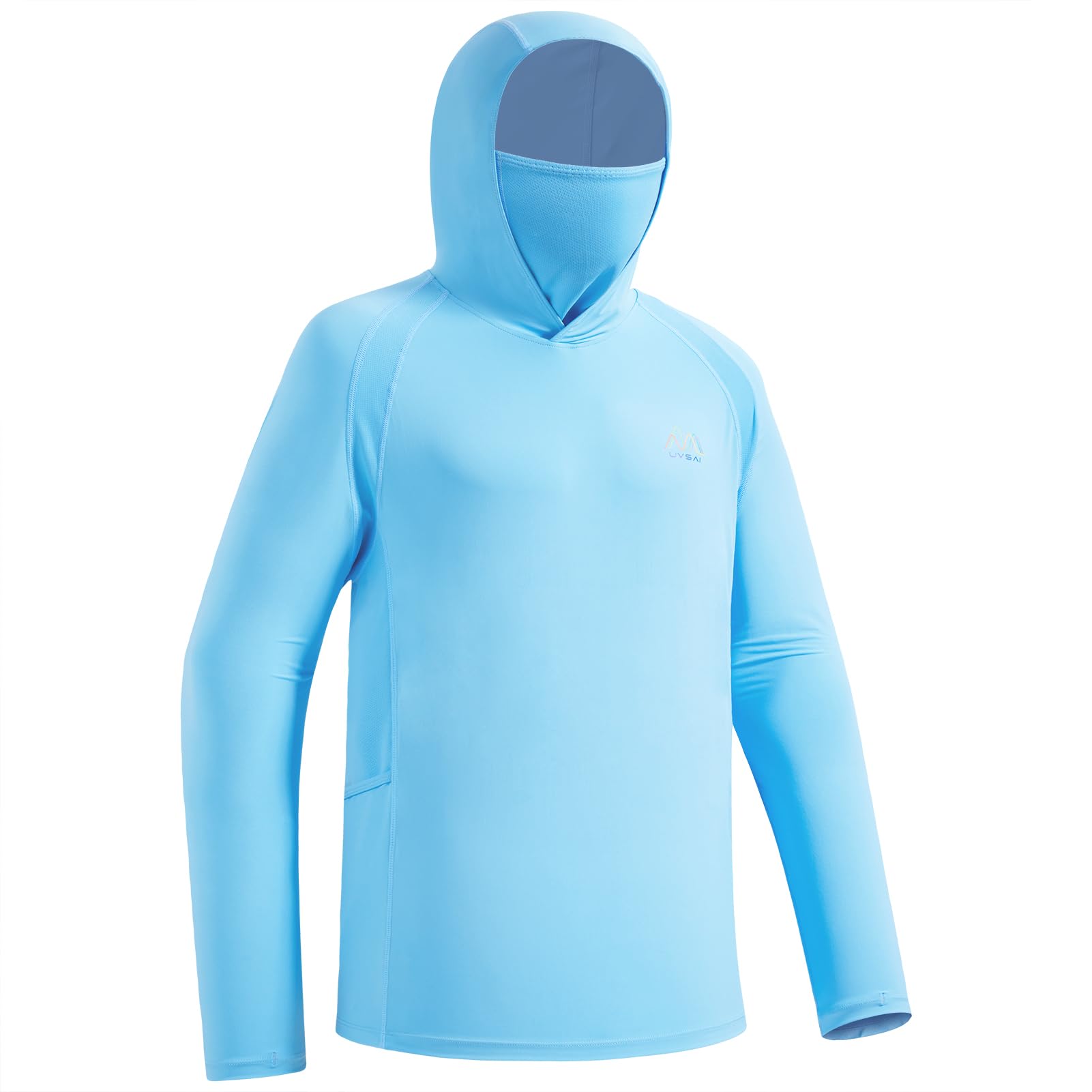 Men’s UPF 50+ Hoodie Shirt with Mask Long Sleeve Permanent UV Sun Protection Neck Gaiter Performance T for Outdoor