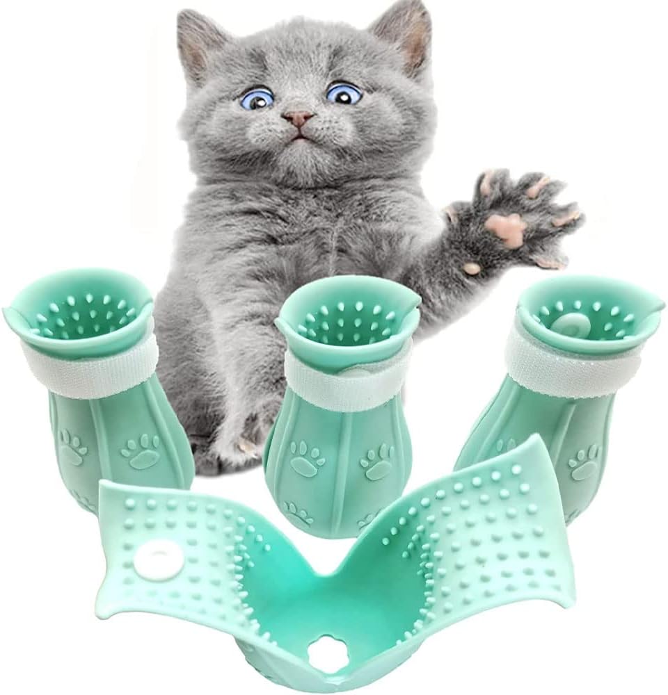 TOMVAES 4Pcs Cat Boots for Cats Only Paw Covers Protectors Claws Shoes Paws Wound Boot Silicon Anti Scratch Cat Mittens for Bathing, Nail Clipping, Ears Cleaning, Treatment