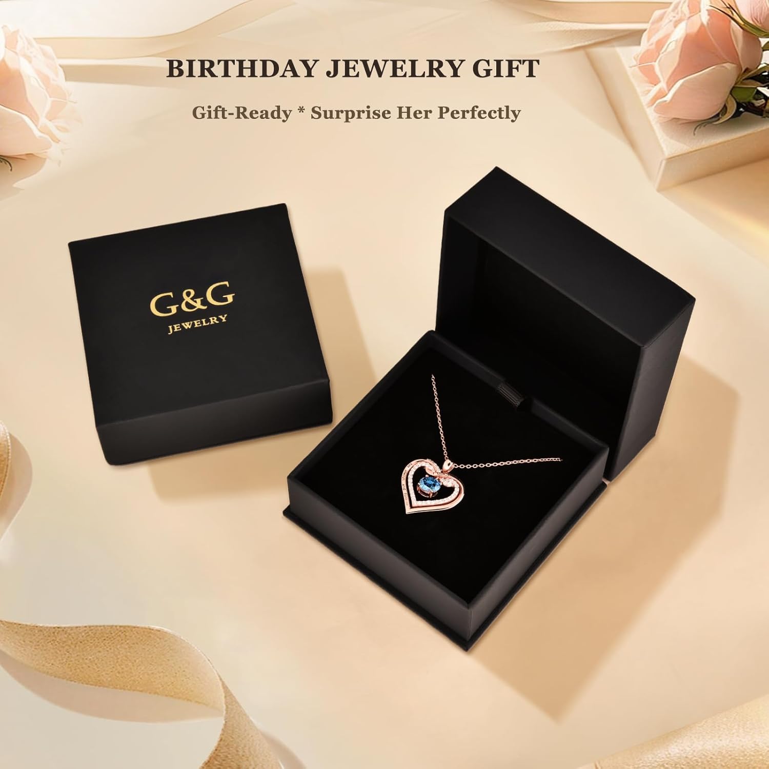 G&GEMSJEW Infinity Heart Birthstone Necklaces for Women, Birthday Jewelry Valentine's Day Gifts for Wife/Girlfriend, Pendant Heart Necklaces Anniversary Christmas for Women Wife Mom Girlfriend Lady - Image 5