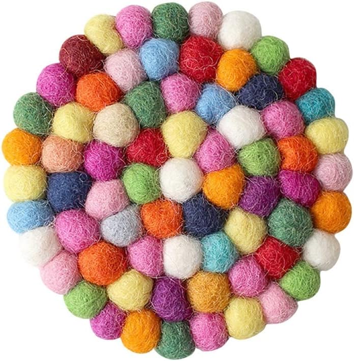Cup Coaster Round Handmade Felt Ball Trivet Table Heat Resistant Mat Tea-Coaster