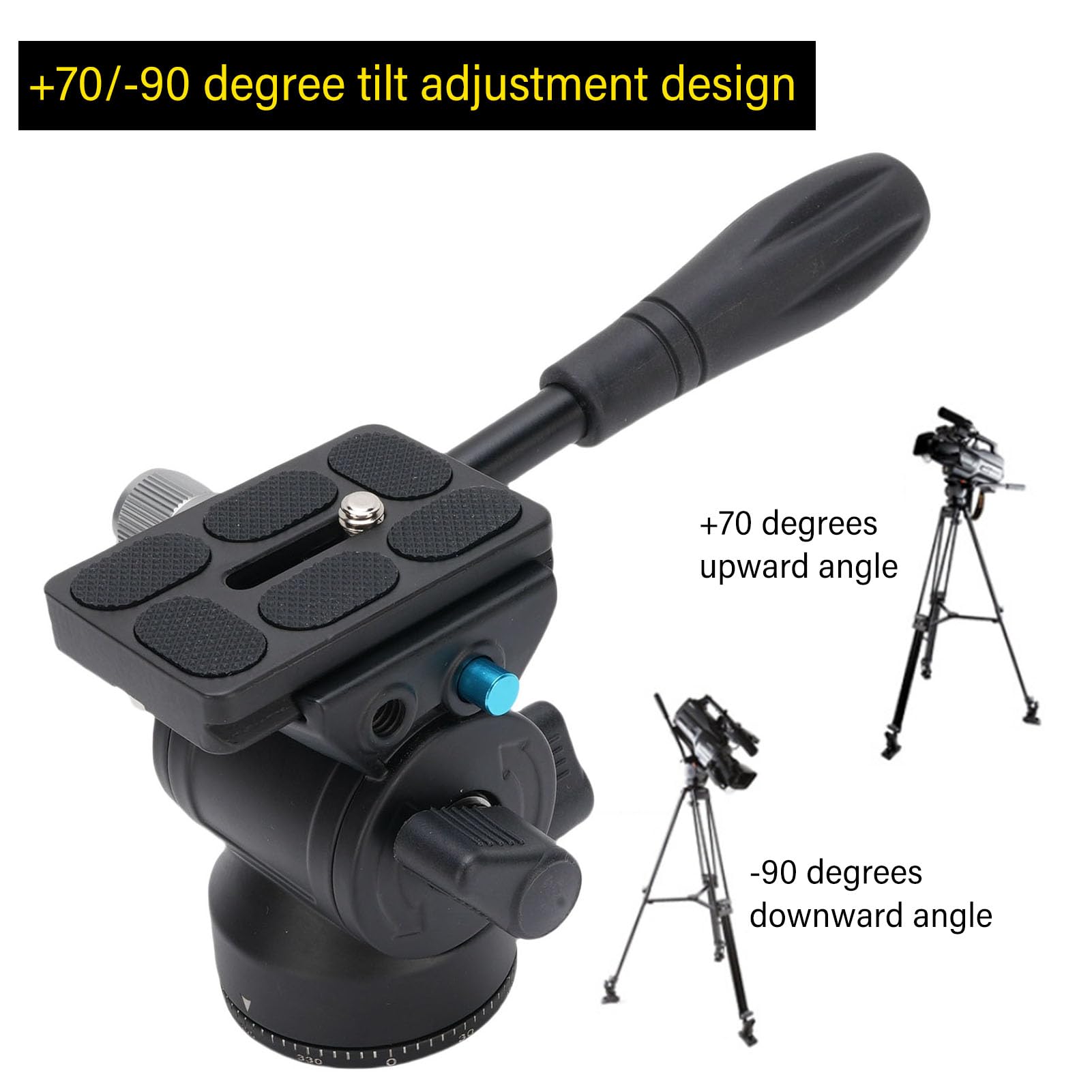 Generic Testa per Treppiede, Testa Panoramica Inclinabile per Treppiede Video in Lega di Alluminio Panoramica a 360 Gradi con Maniglia Regolabile in Acciaio e Foro per Vite Inferiore da 3/8 Pollici