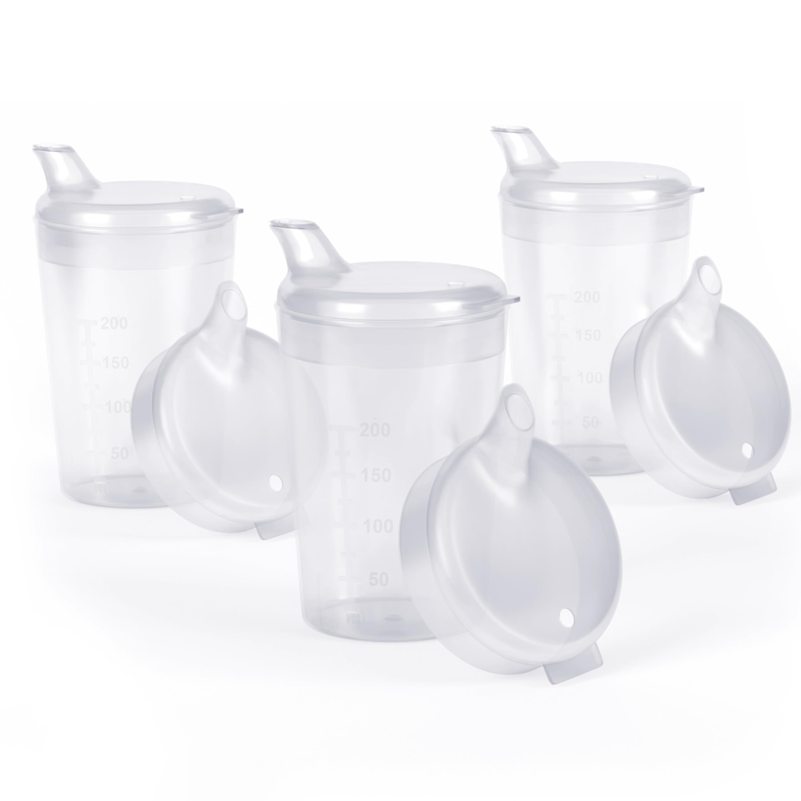 Lot de 3 gobelets à bec verseur de 250 ml pour adulte avec deux couvercles (grande et petite ouverture) par lot – Couleur au choix (transparent)